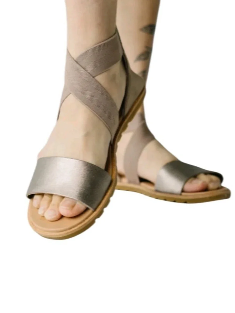 Sorel Ella 11 Ash Brown Metallic Open Strappy Leather Sandals
